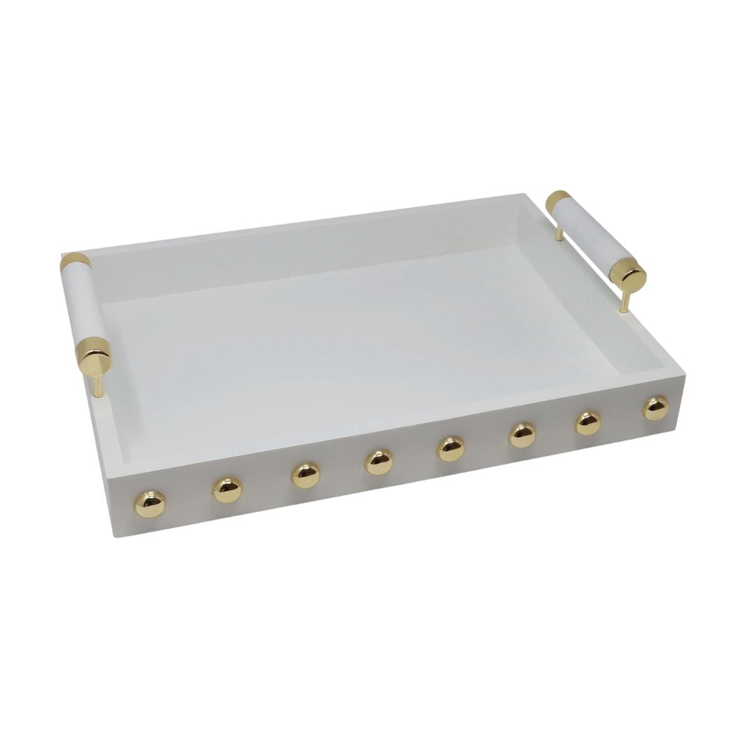High Gloss Decorative Tray with Gold Ball Design and Handle