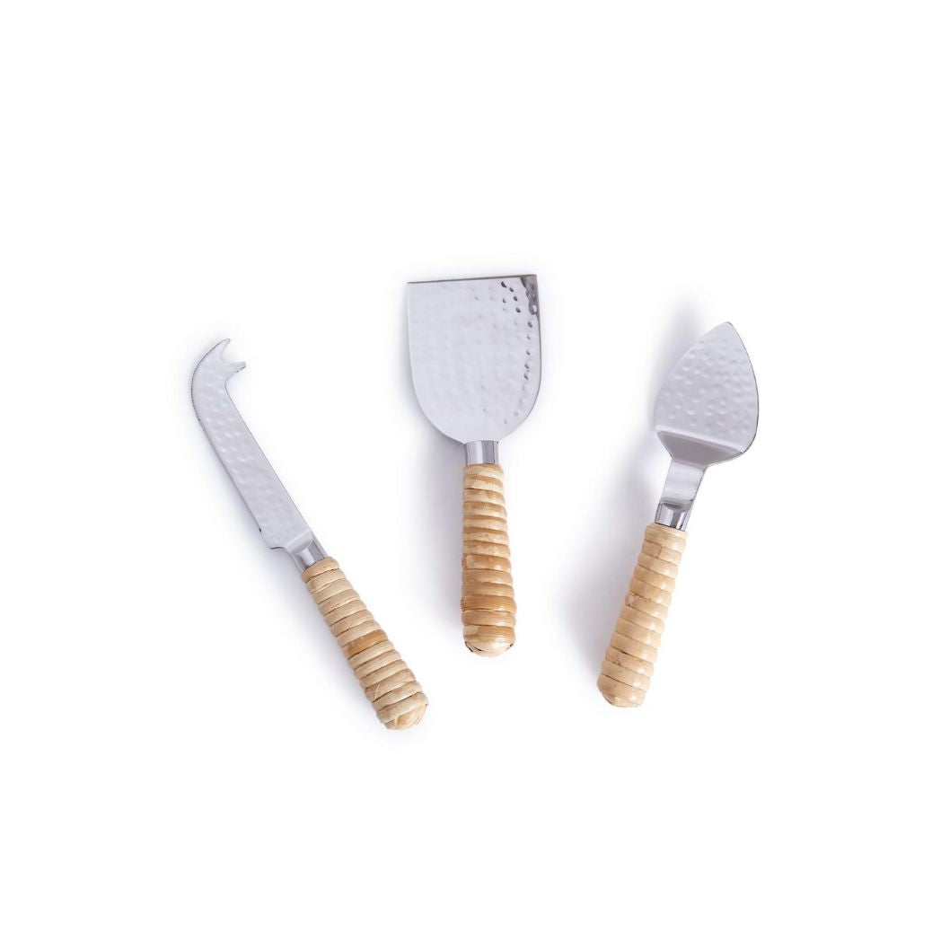 Rattan Wrapped Cheese Knives- Set of 3