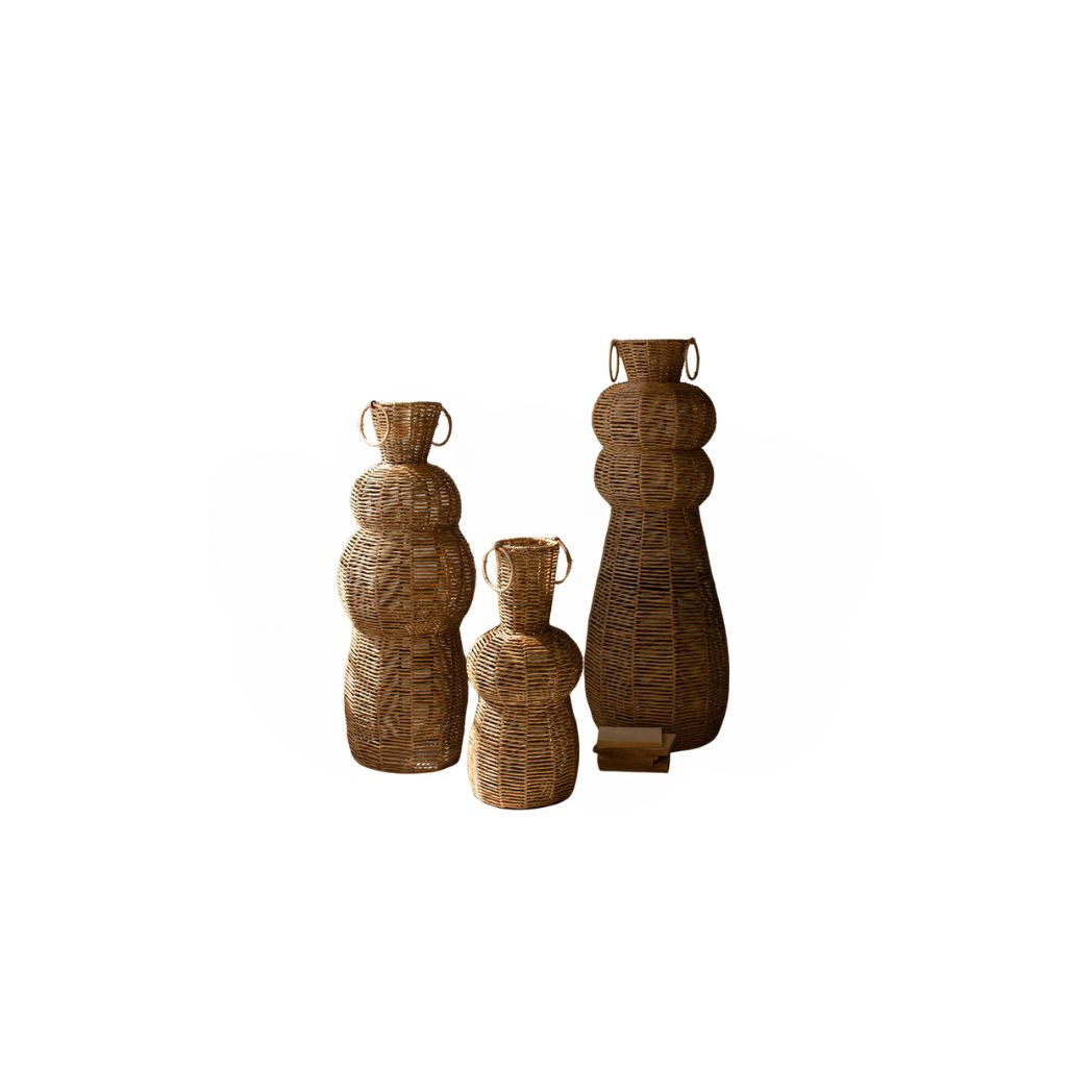 Woven Seagrass and Iron Floor Vases- Set of 3