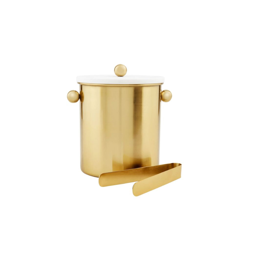 Brass Ice Bucket with White Marble Top
