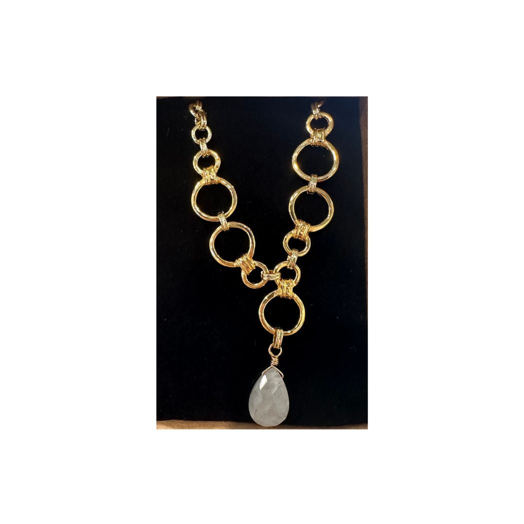 18K Gold Necklace w/ Moonstone Charm