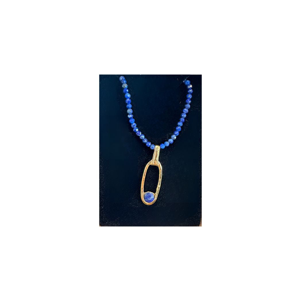 18K Gold Oval Pendant With Floating Gemstone