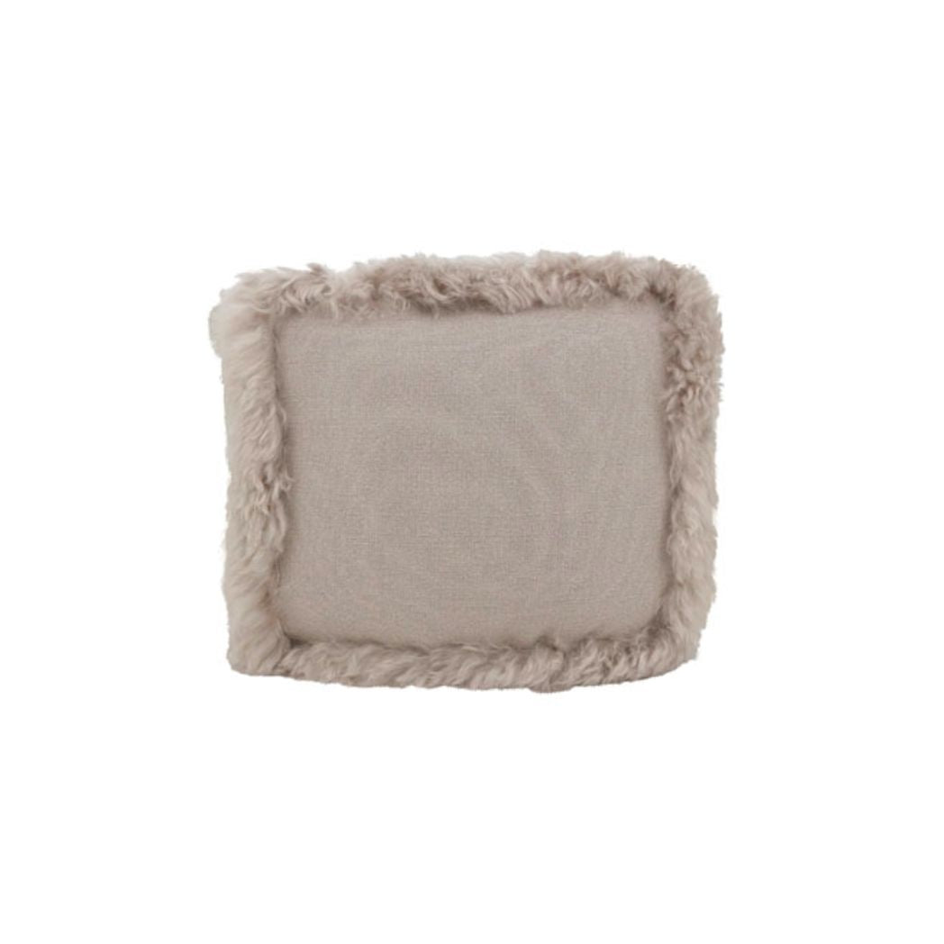 Lamb Fur Border Linen Pouf- Set of Two