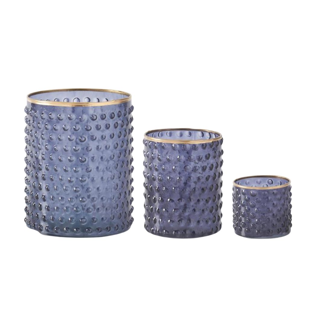 Blue Dotted Glass Containers with Gold Rim - Set of 3
