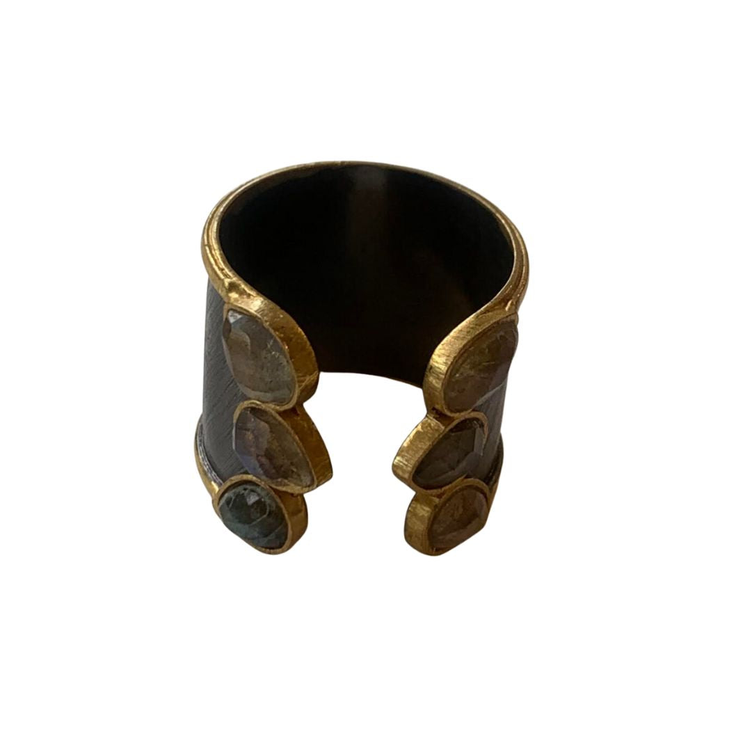 Labradorite, Rhodium and Gold 2 Tone Droplet Cuff Ring
