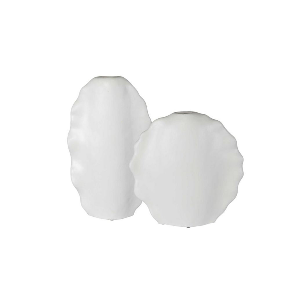Ruffled White Vases- Set of 2