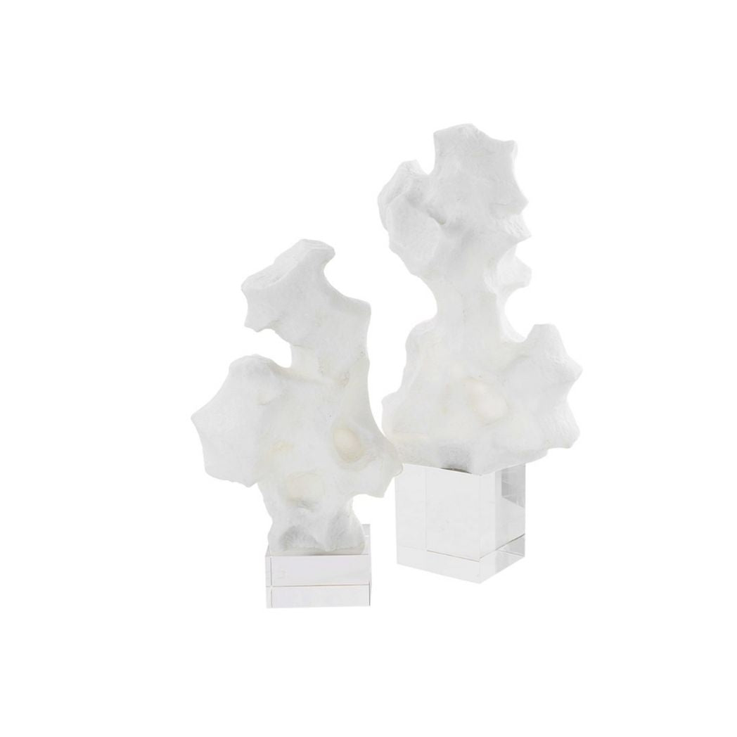 White Stone Sculpture on Crystal Base- Set of 2
