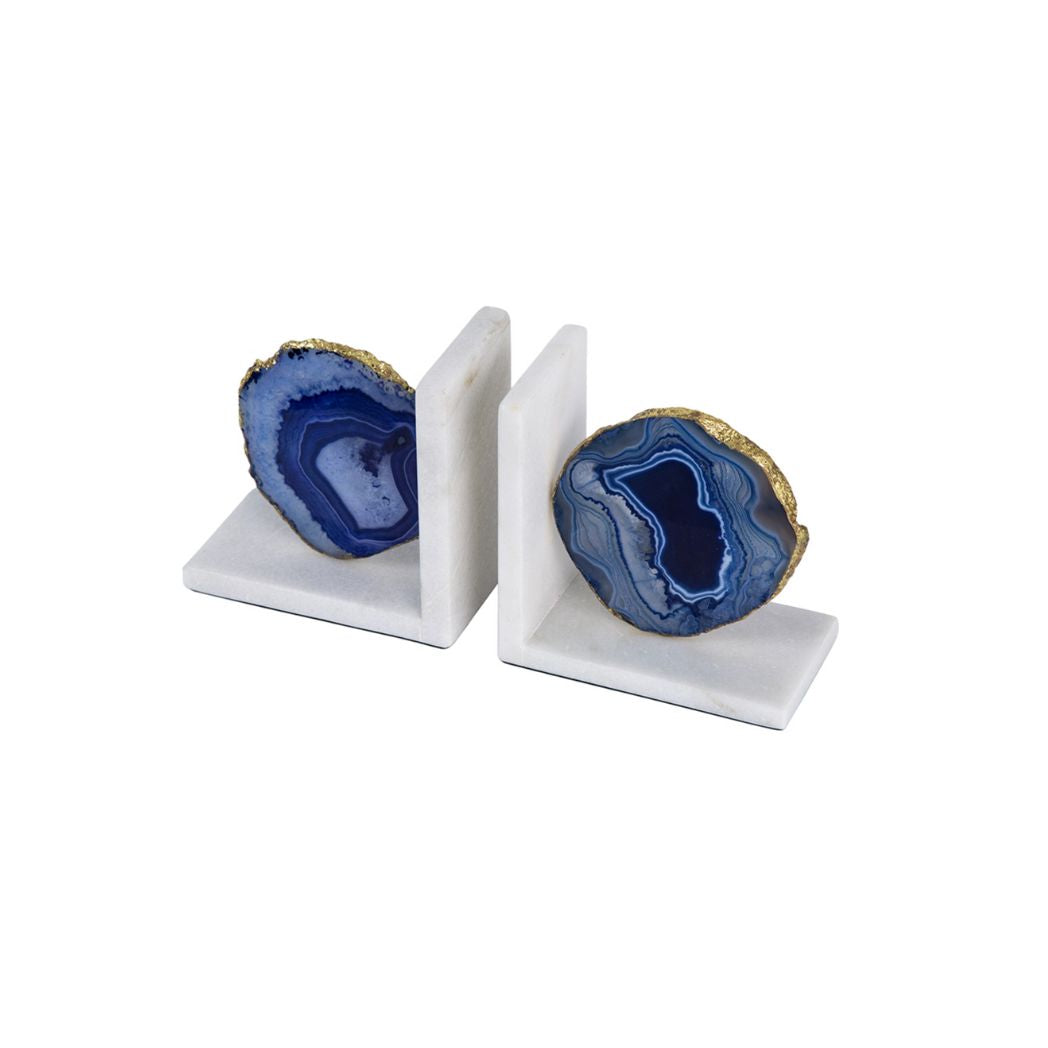 Blue Agate and Marble Bookends