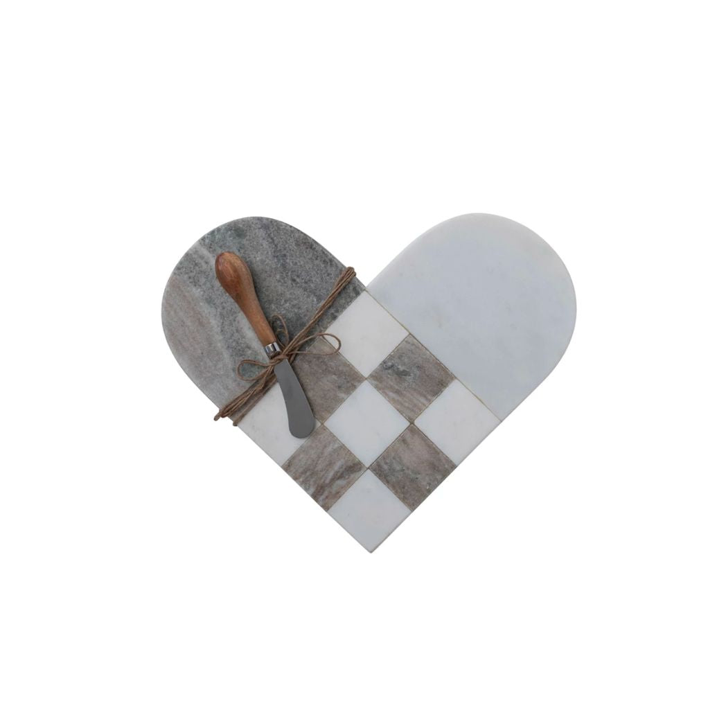 Two-Tone Marble Heart Shaped Cheese and Cutting Board