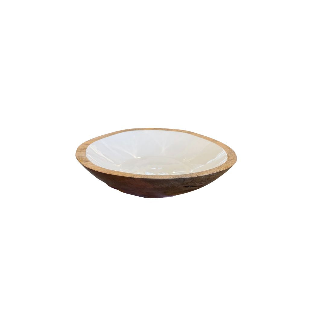 Small Wood White Enamel Bowl
