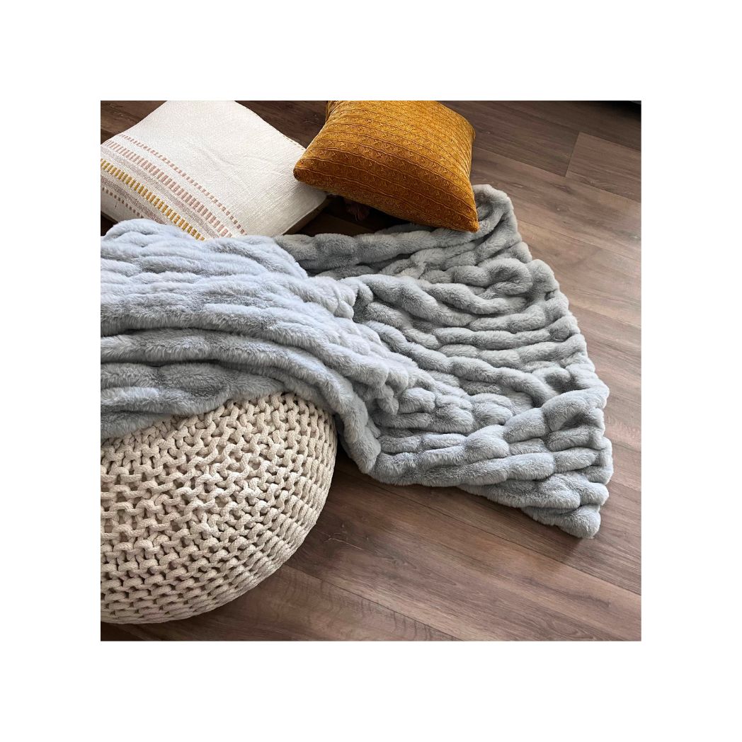 Ruched Faux Fur Cozy Throw Blanket