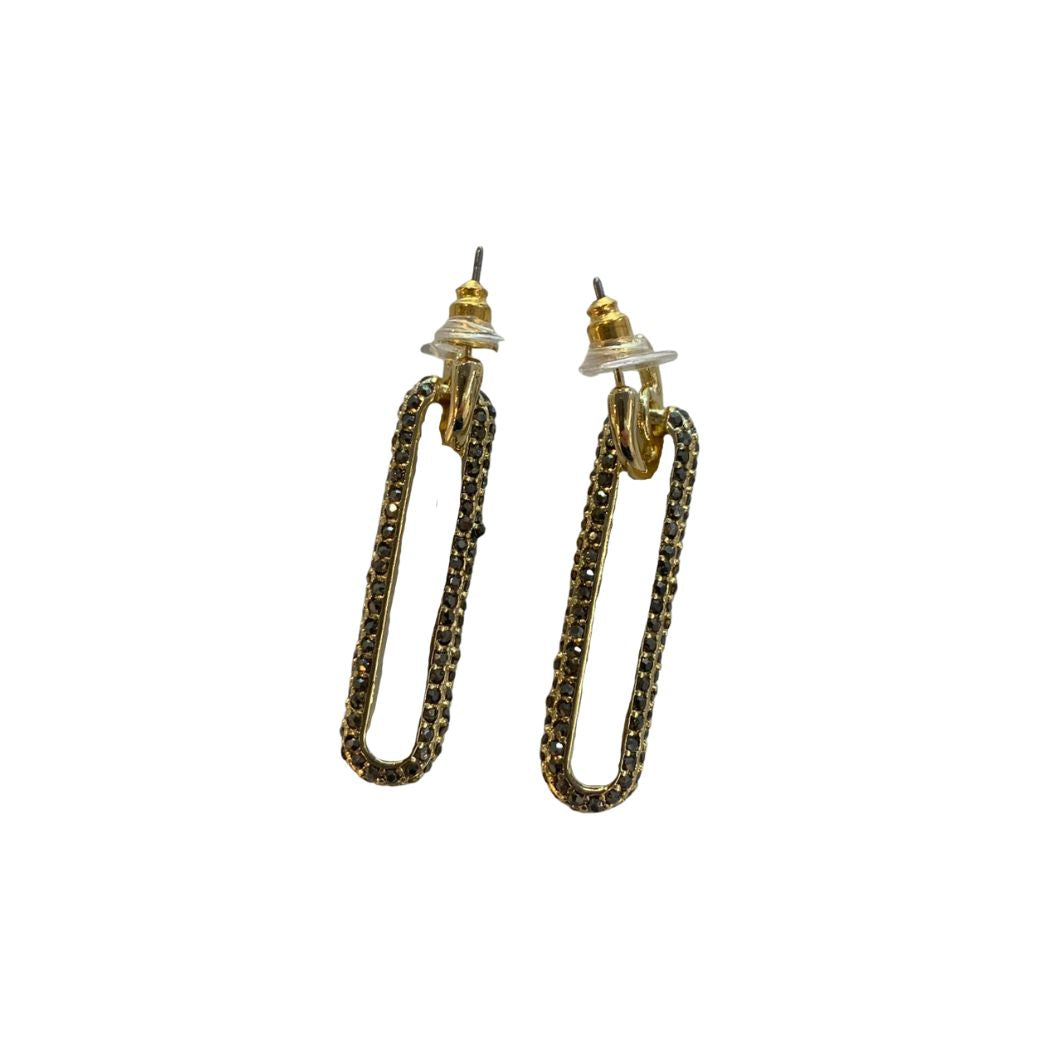 Gold Post Hoop Earring With Crystal Link