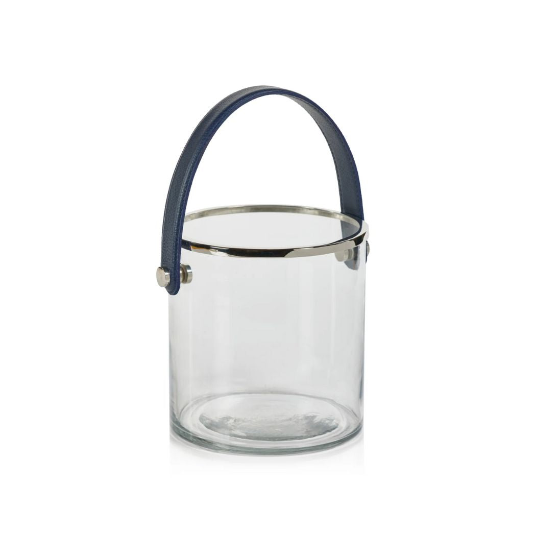 Glass, Nickel & Leather Ice Bucket
