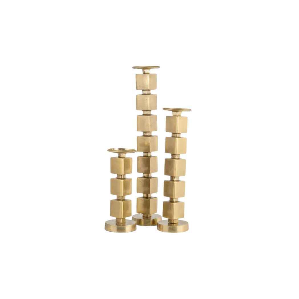 Stacked Cubes Gold Candle Holder Set of 3
