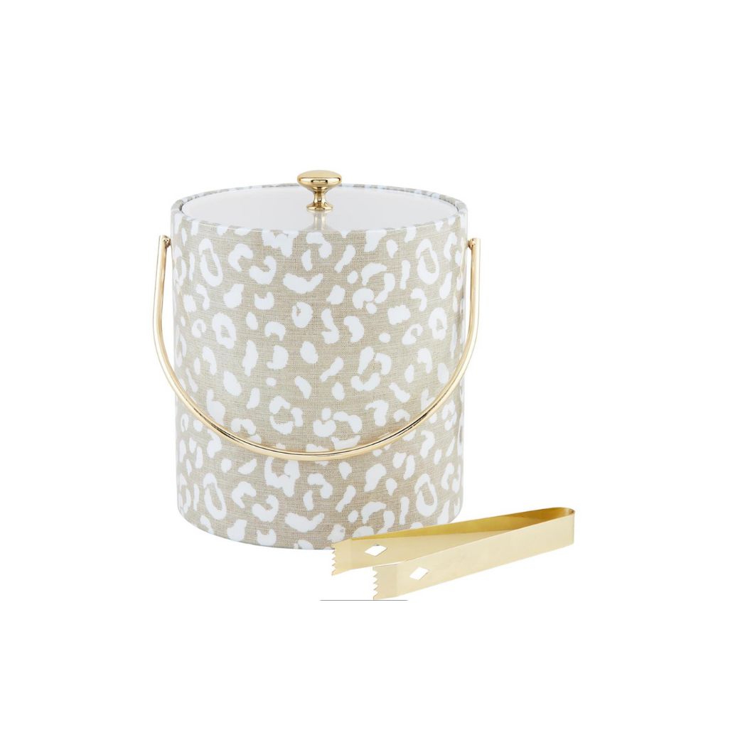 Leopard Ice Bucket With Gold Tongs