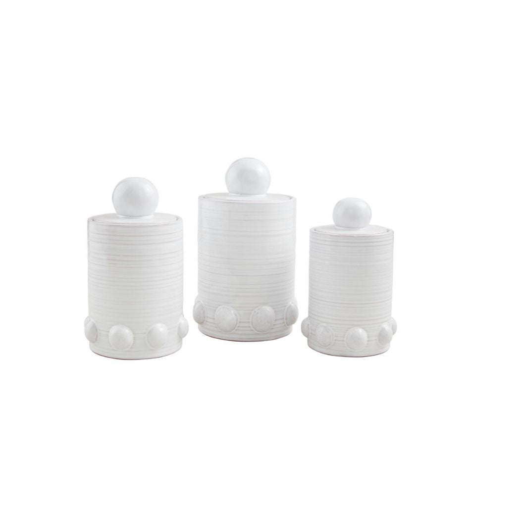 White Ceramic Beaded Canister Set- set of 3