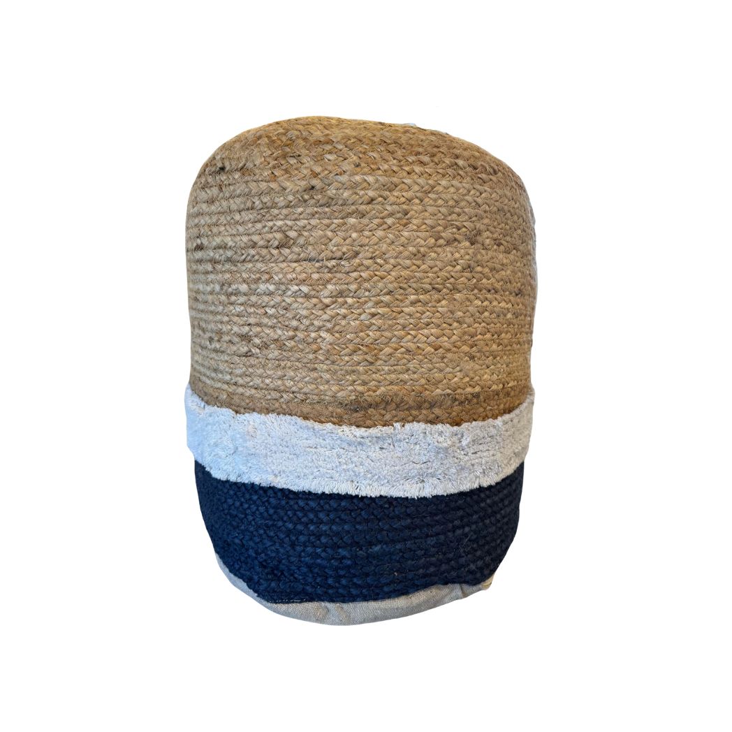 Natural Jute and Navy Pouf- Set of 2