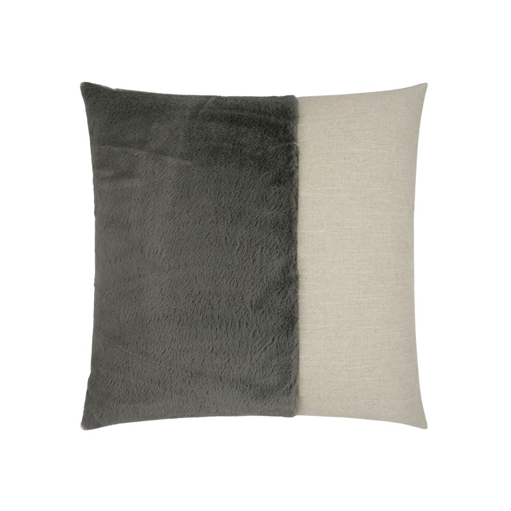 Steel Grey Faux Fur & Linen Pillow