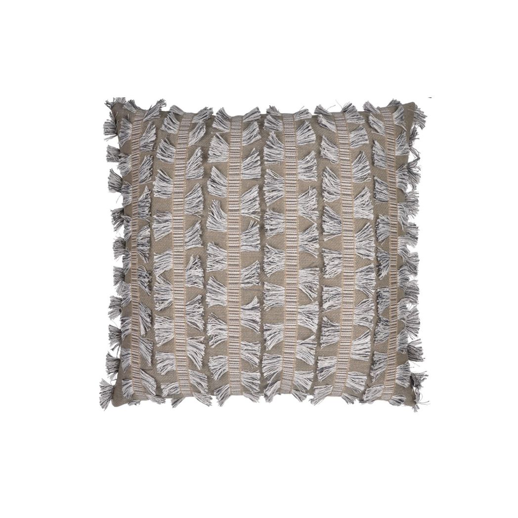 Grey and Taupe Fringe Decorative Pillow