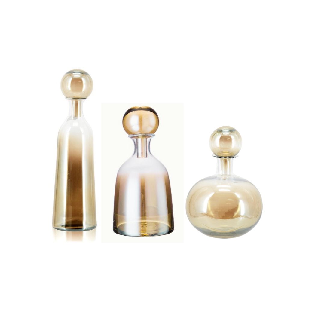 Amber Glass Ball Bottles - Set of 3