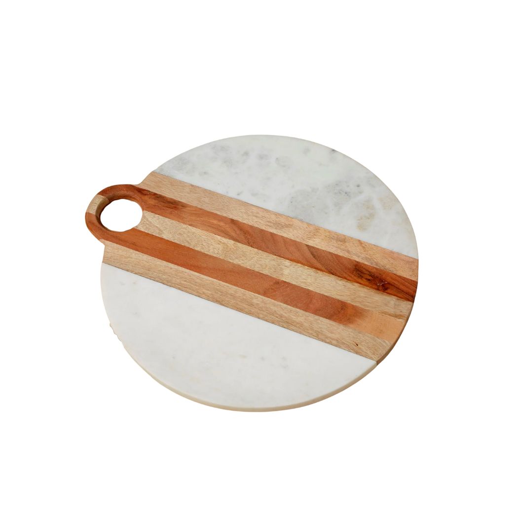 Marble and Wood Round Serving Board