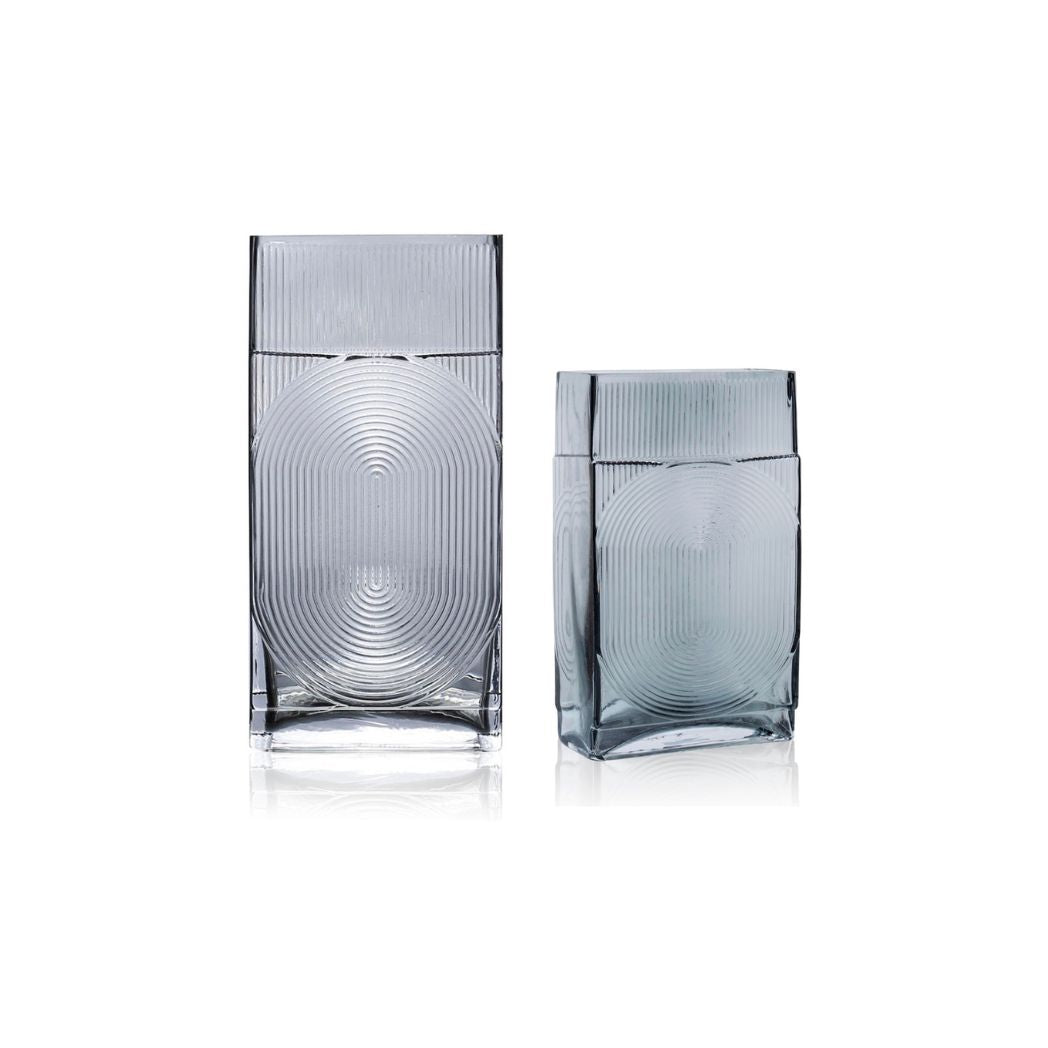 Smoke Grey Textured Glass Vases - Set of 2