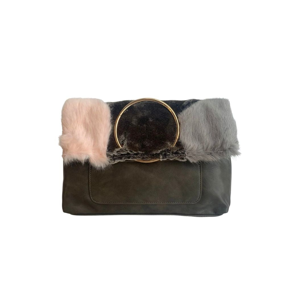 Ring Clutch with Faux Fur Flap