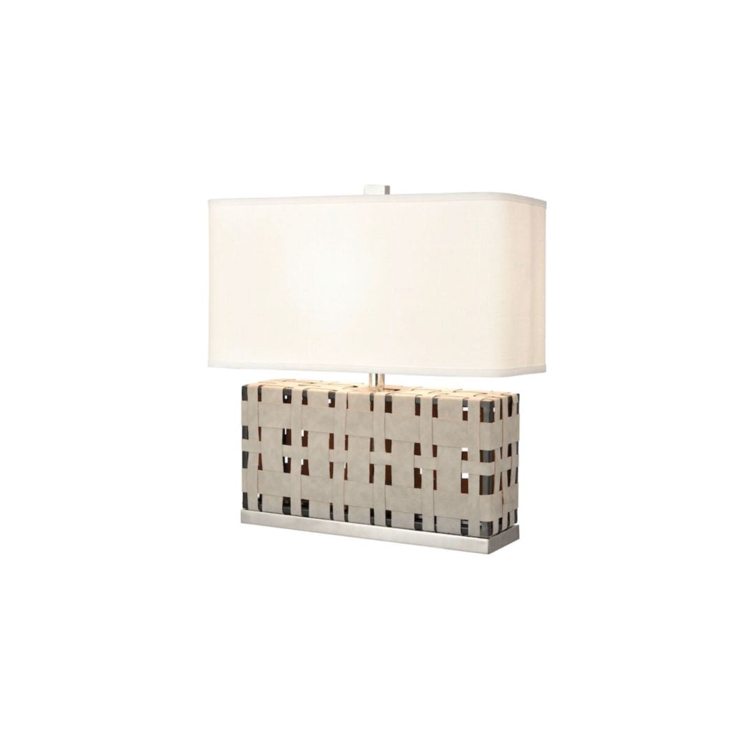 Gray Leather Woven Wide Lamp