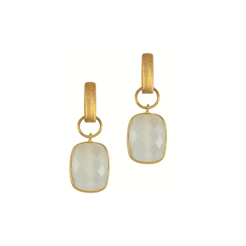 Rectangular Gemstone Gold Drop Earring