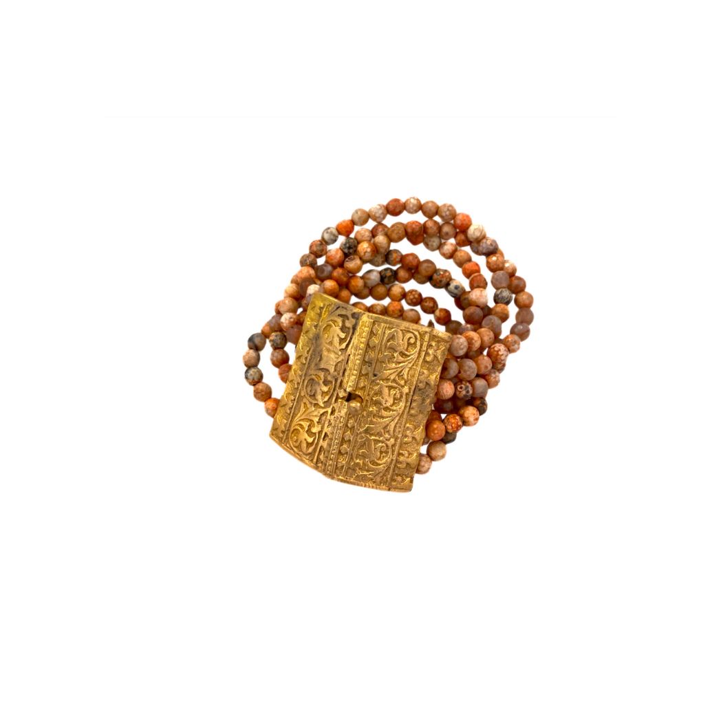 Gold Locket Bracelet with Gemstone Beads