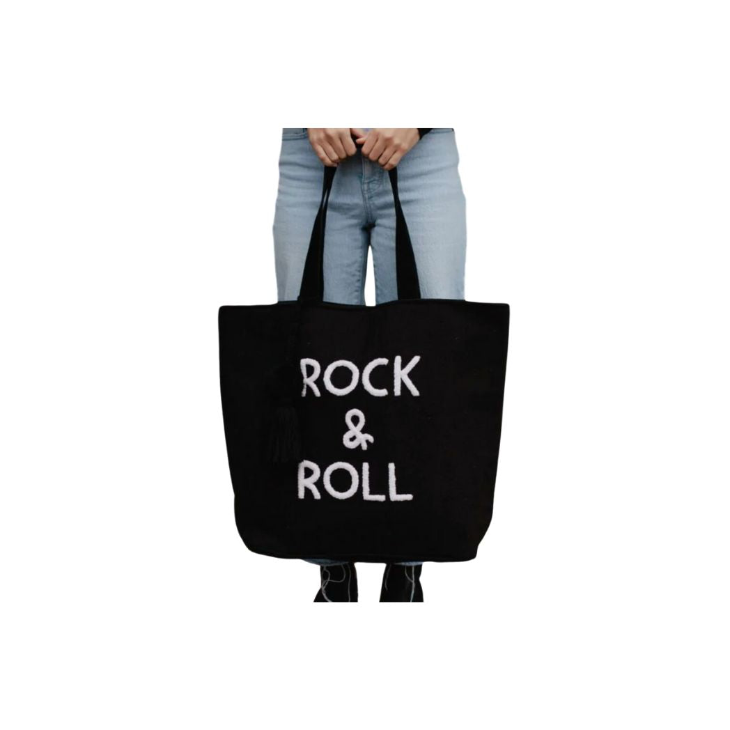 Rock and Roll Black Canvas Tote with Tassel