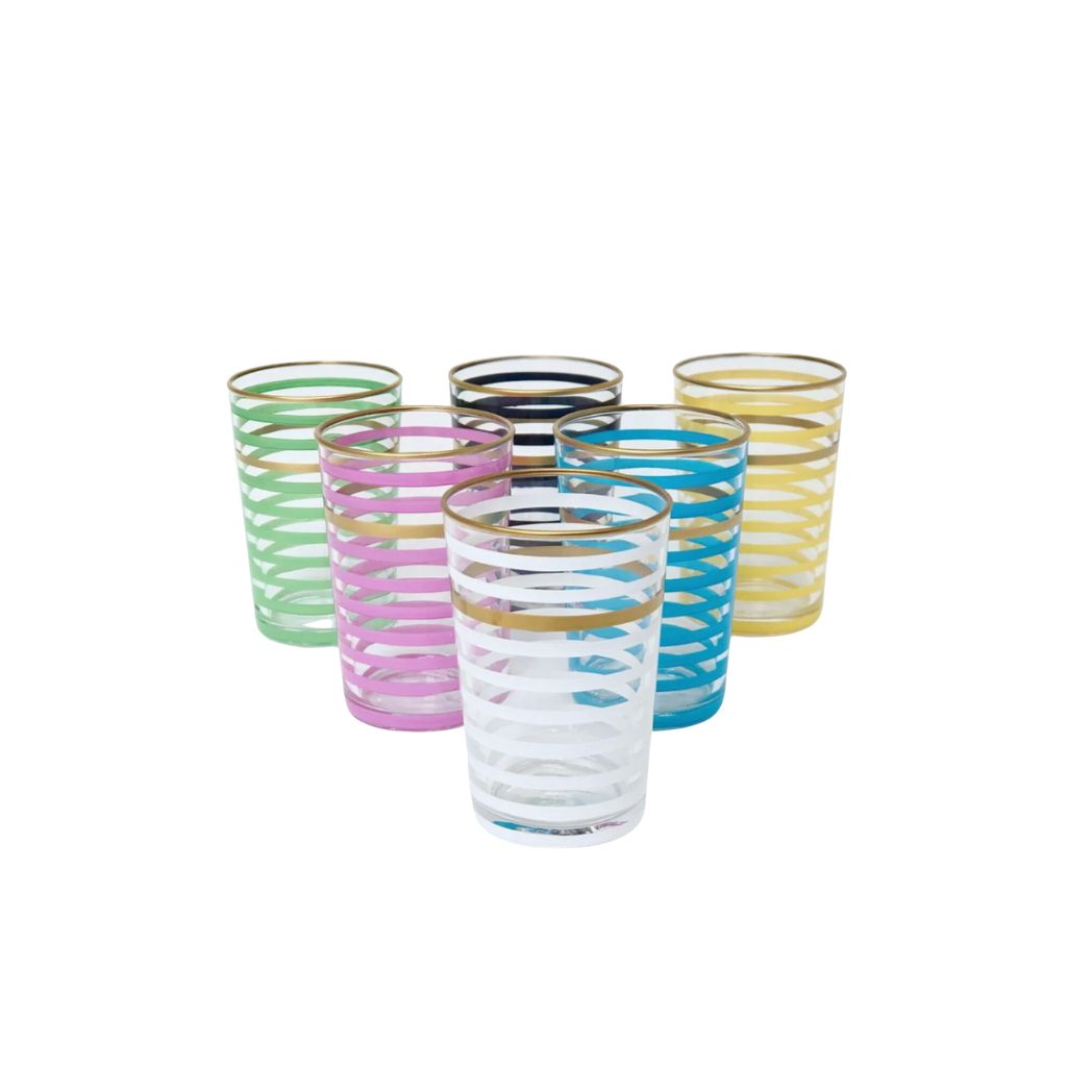 Gold Stripe and Colored Moroccan Glasses- Set of 6
