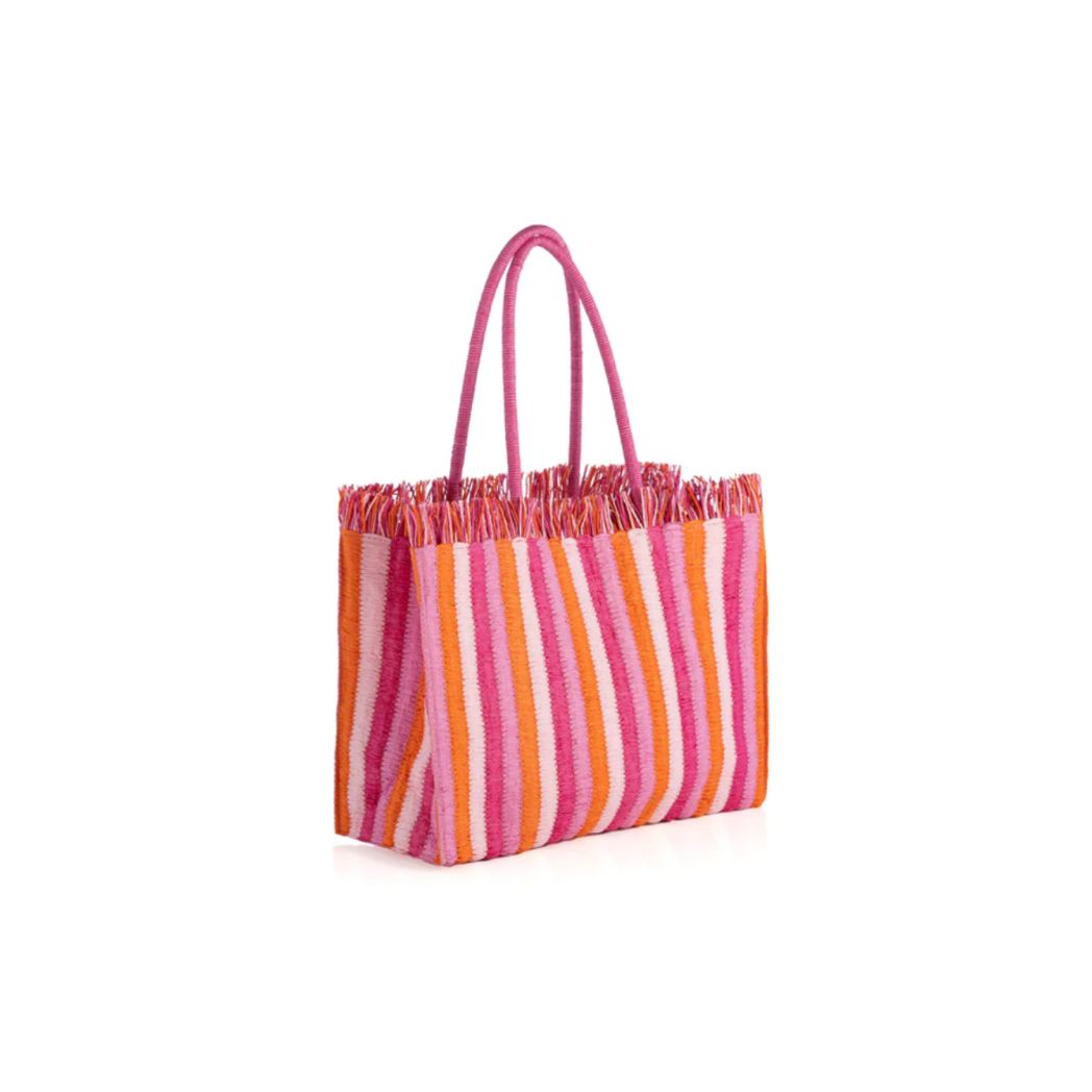 Woven Beach Tote With Fringe Edge