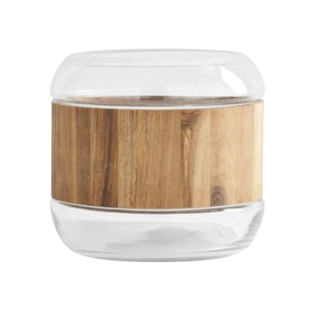 Round Clear Glass Vase with Acacia Wood Ring- Medium