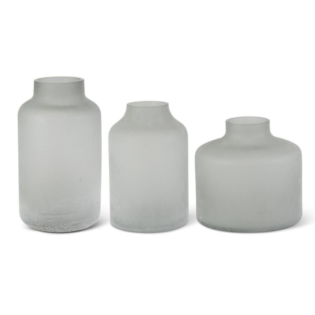 Frosted Gray Glass Vases - Set of 3
