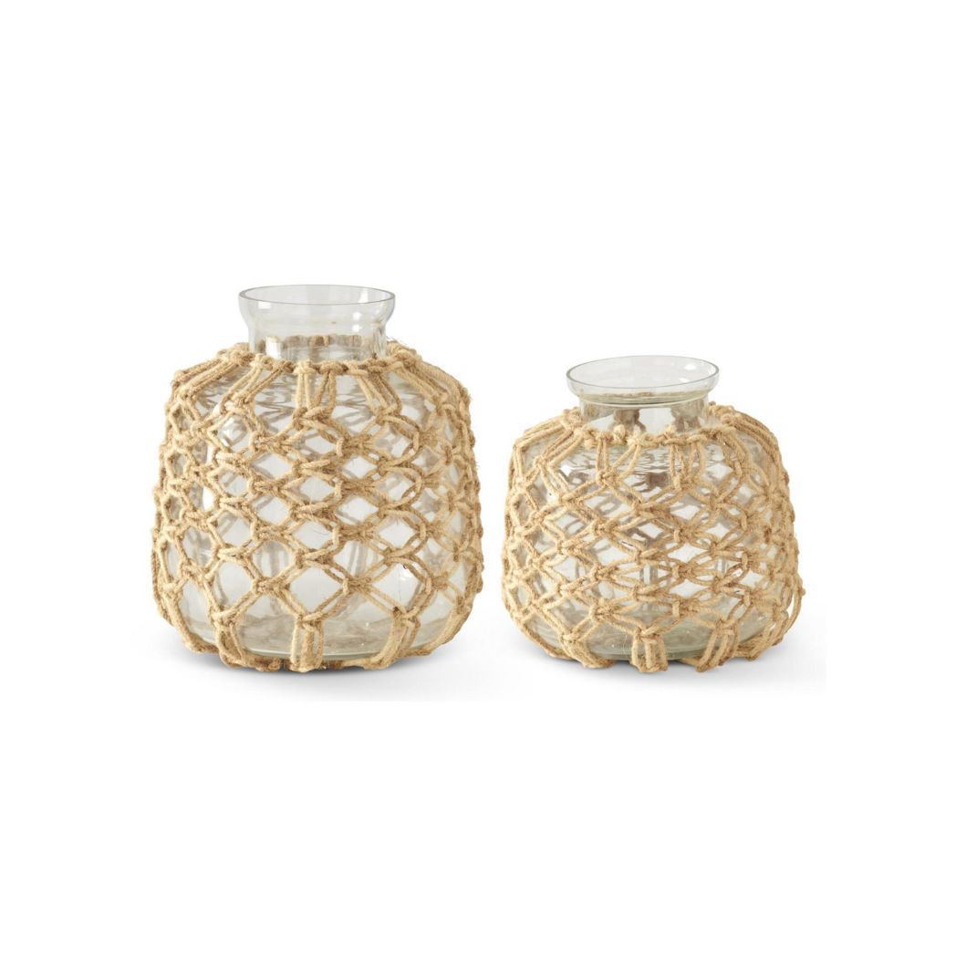 Jute Net Wrapped Clear Glass Vases