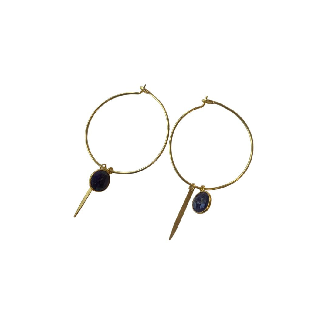 Large Gold Hoops With Gemstone and Spike Charm
