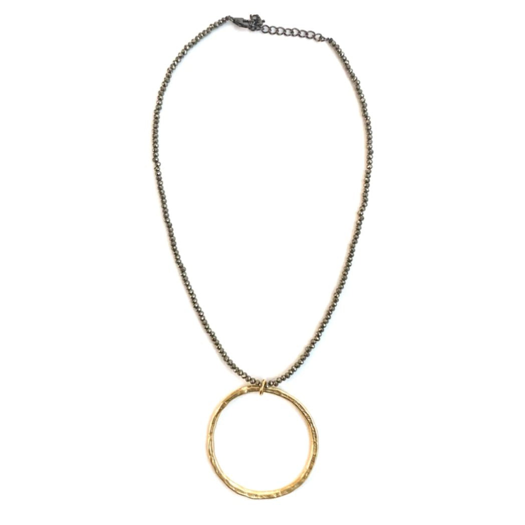 Gold Circle Pyrite Necklace