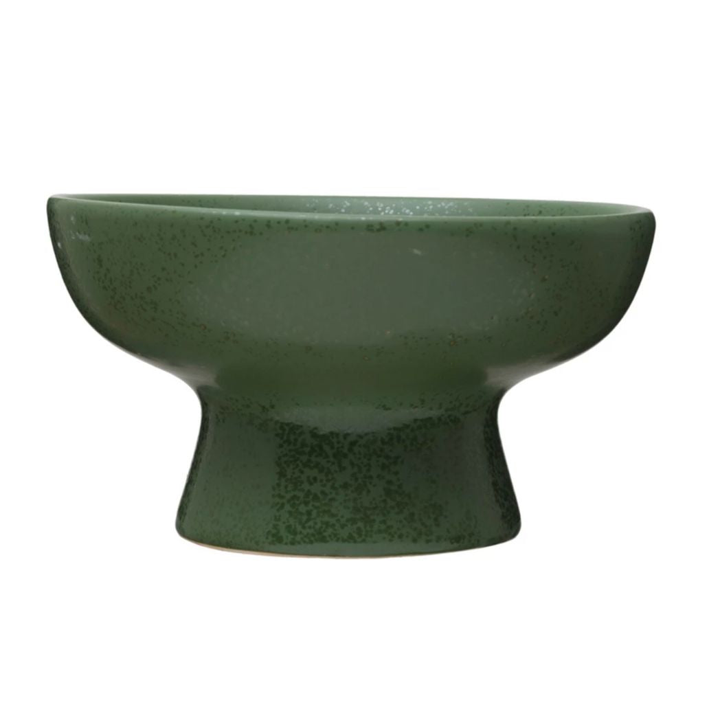 Green Stoneware Footed Bowl