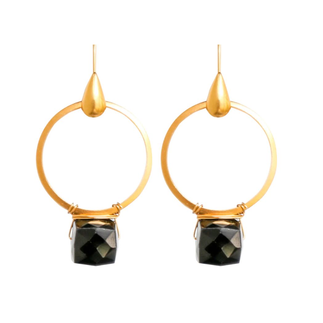 Gold Hoop and Gemstone Satchel Earrings