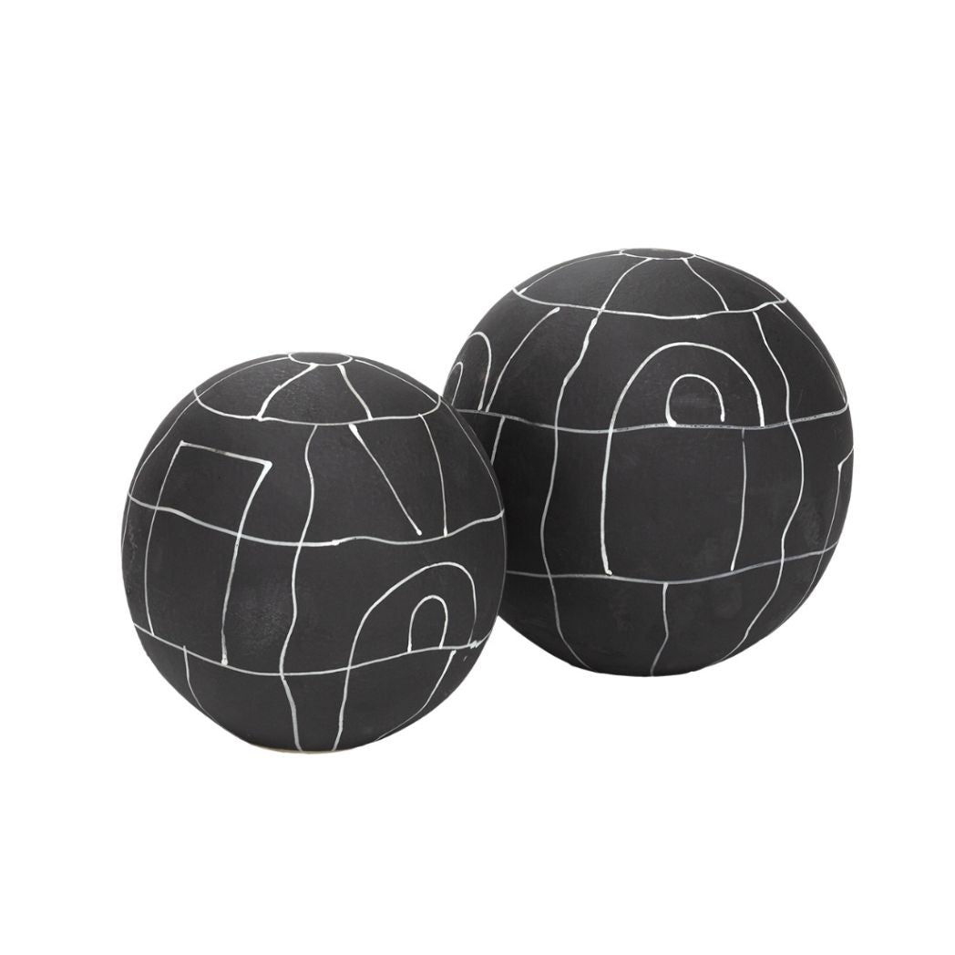 Black and White Graphic Ceramic Spheres- set of 2
