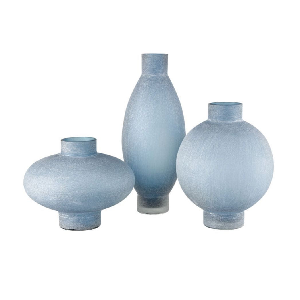 Ice Blue Frosted Glass Vase- 3 Sizes