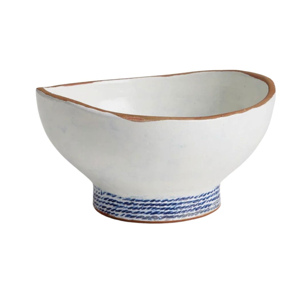 Ceramic Decorative Bowl With Blue Dot And Clay Rim