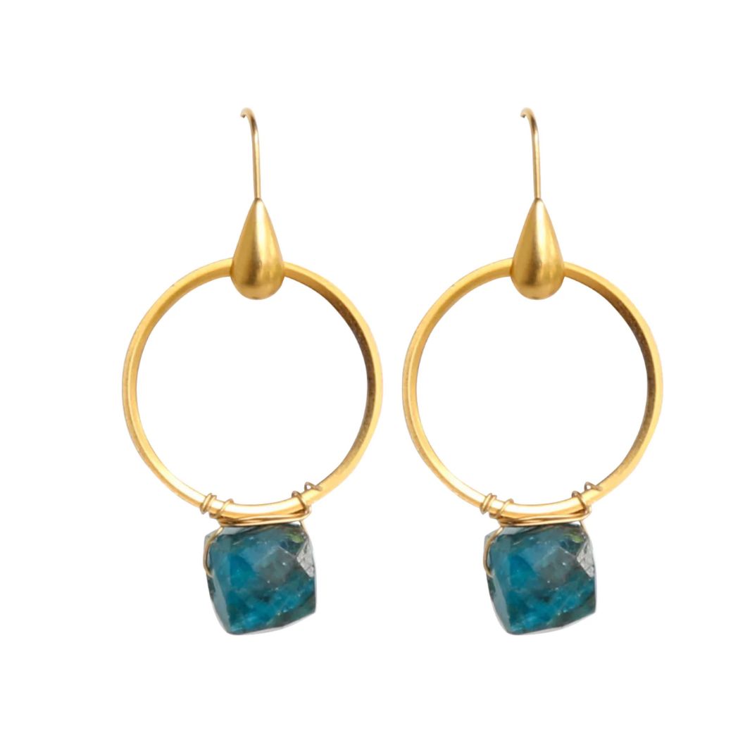 Gold Hoop and Gemstone Satchel Earrings