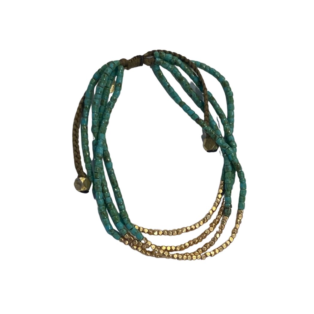 Gold Accent Stretch Bracelets - Black or Turquoise