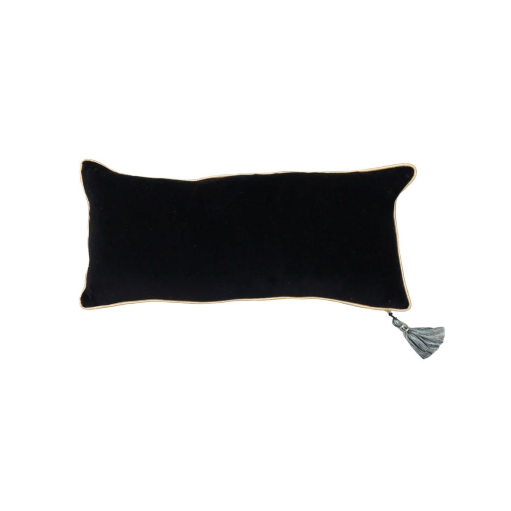 Gray or Black Velvet and Linen Lumbar Pillow