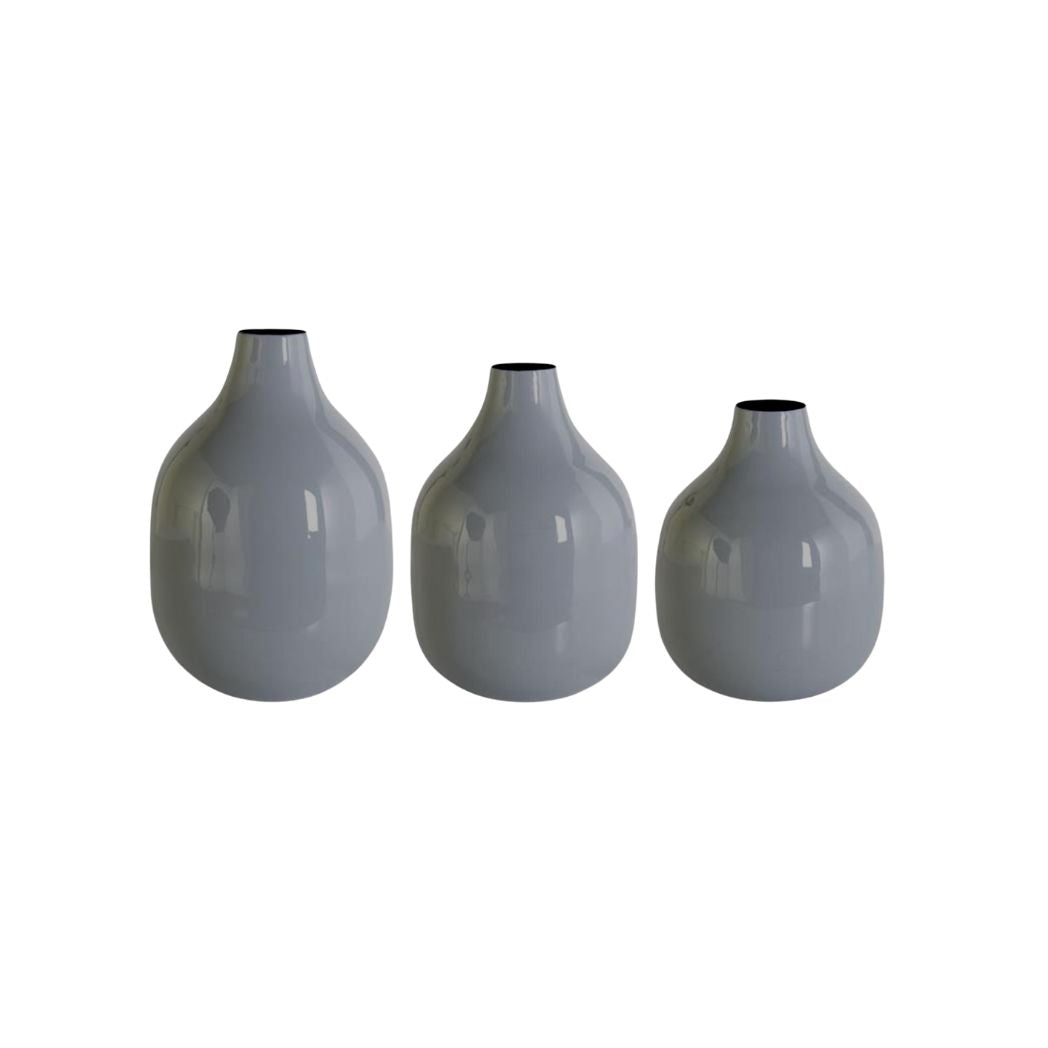 Grey Enamel Metal Vases- Set of 3