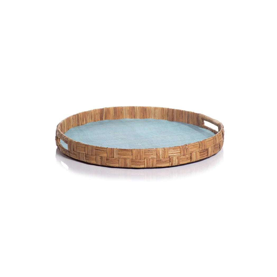 Silk Woven Round Tray with Teal