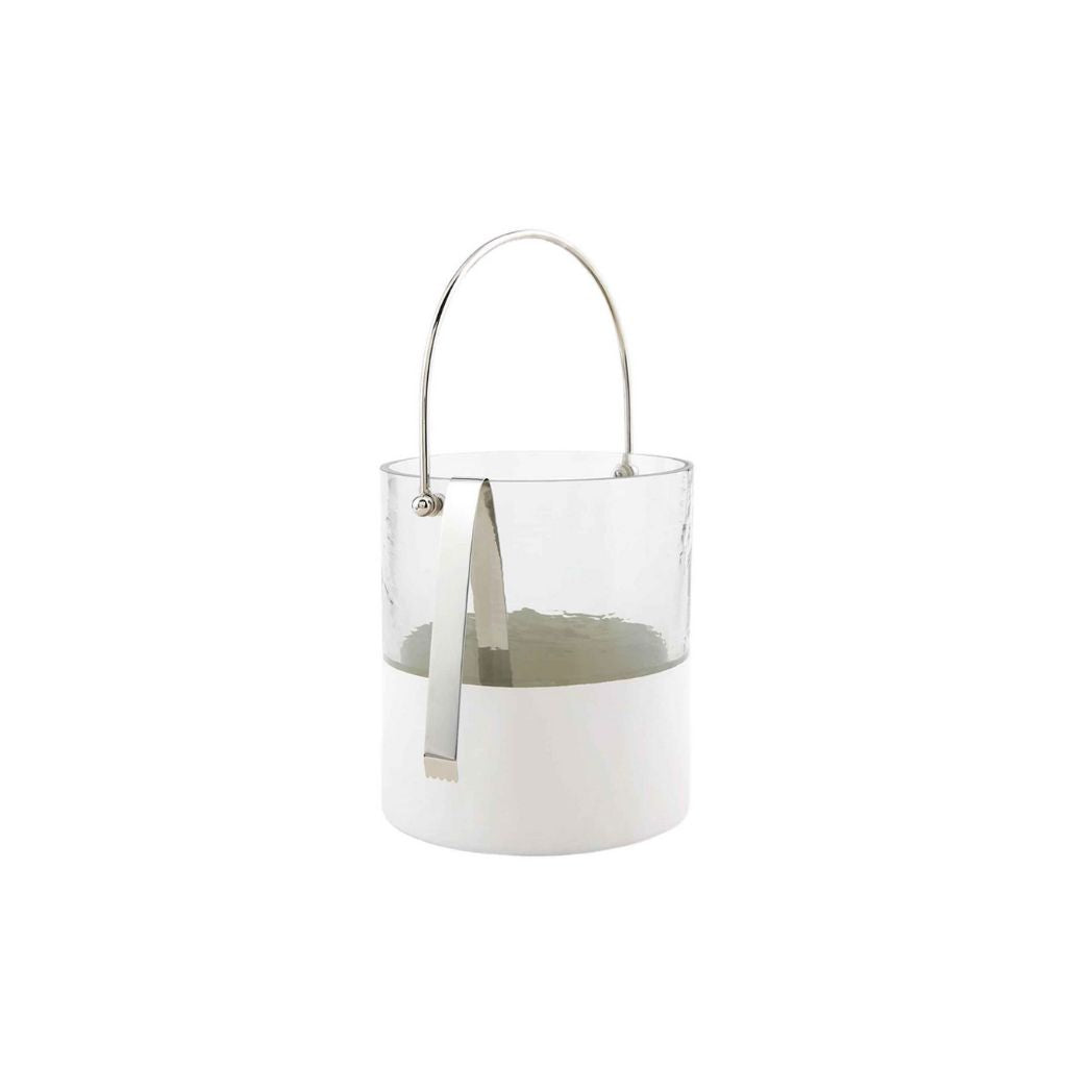 Two Toned White and Glass Ice Bucket with Tongs