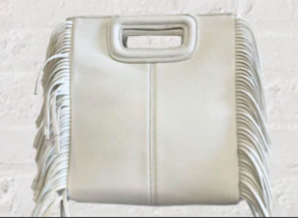 Faux White Leather Bag with Fringe And Skinny Strap